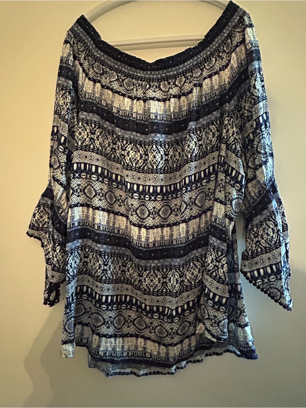 Bohemian Navy & White Off-Shoulder Women's Top